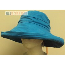 BLUE 100% COTTON WOMEN LARGE 5" WIDE BRIM BUCKET SUN UPF BLOCK 50+ CAP COVER HAT  eb-95629854